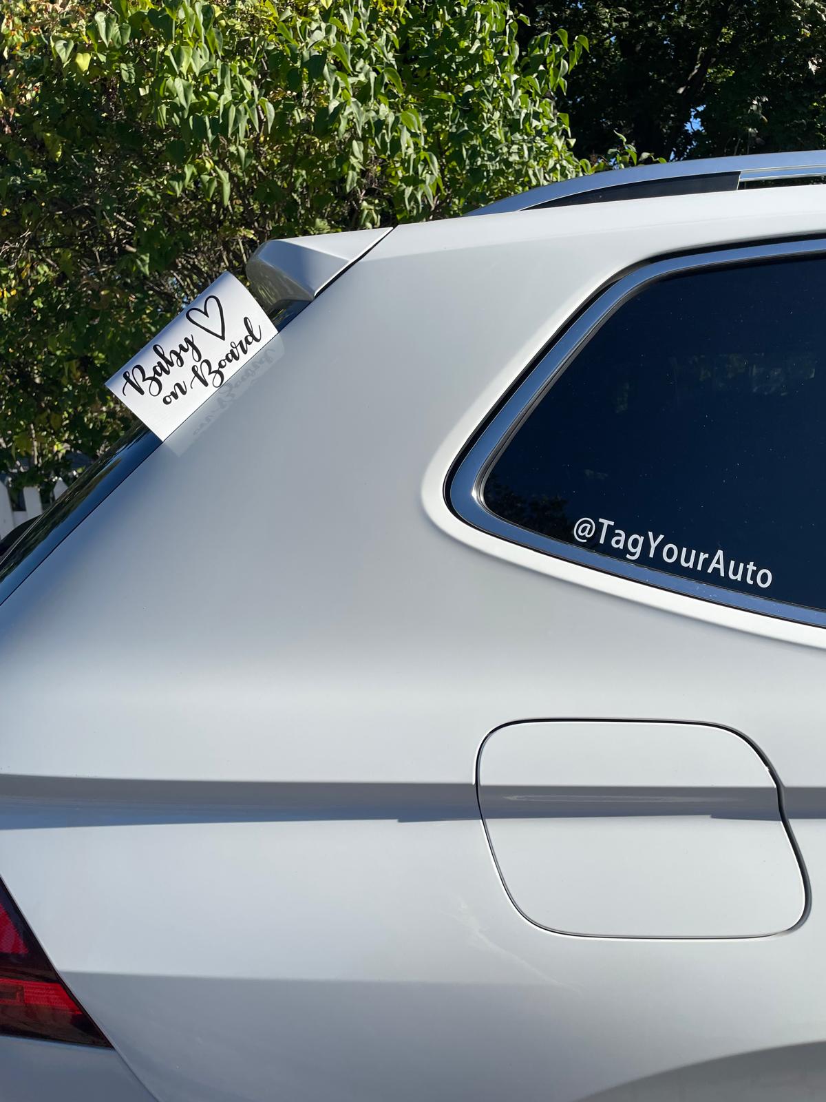 Custom White - Baby On Board Car Tag – Personalized Auto Accessory